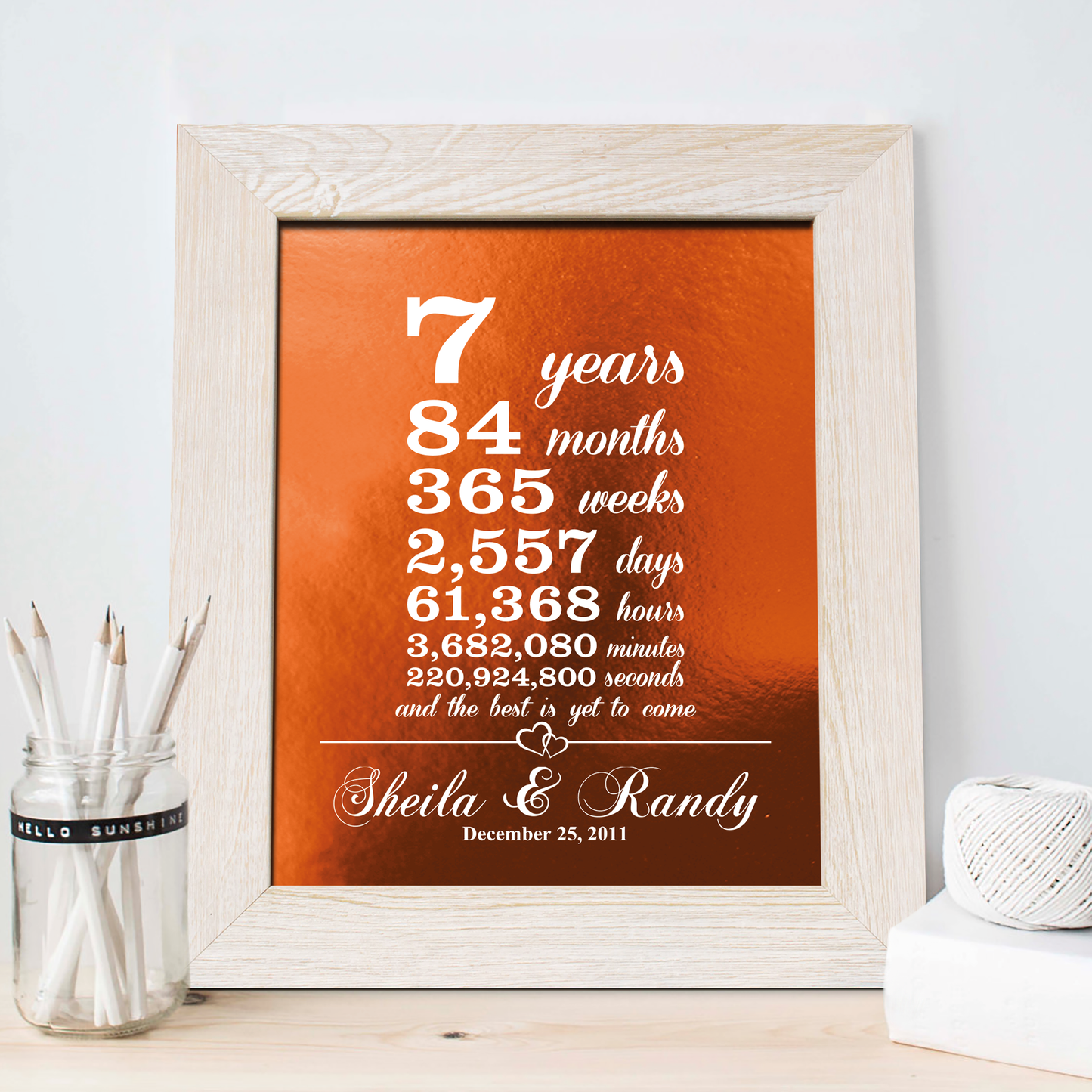 7th Anniversary Gift, Counting Copper Foil Print